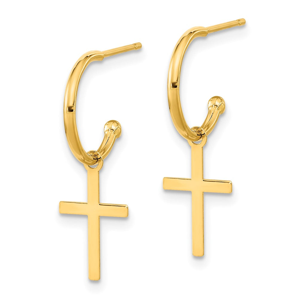 14k Yellow Gold Polished Cross Dangle Earrings