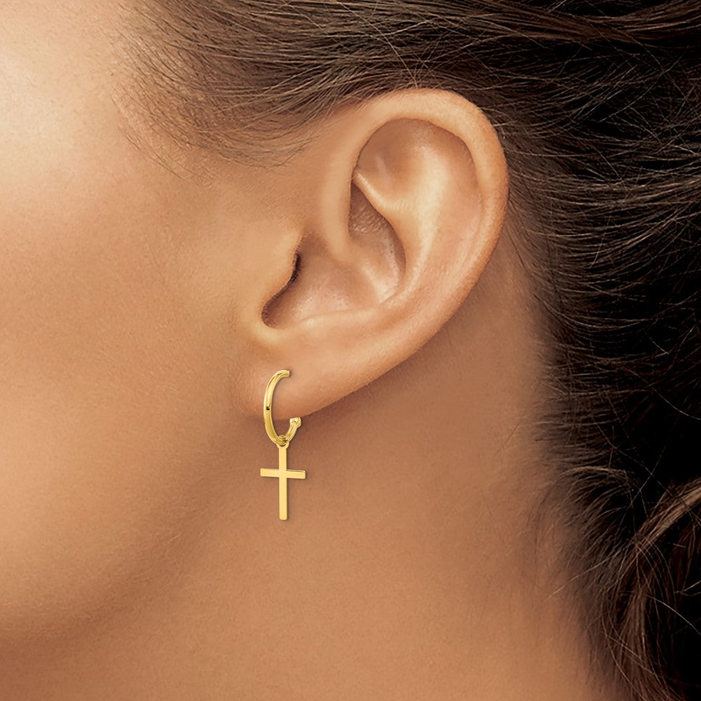 14k Yellow Gold Polished Cross Dangle Earrings