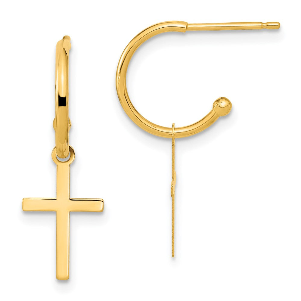 14k Yellow Gold Polished Cross Dangle Earrings