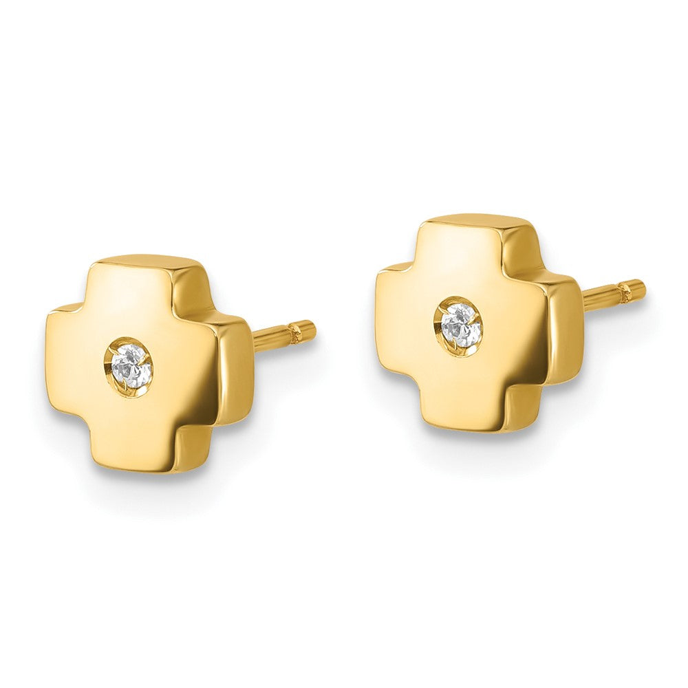 14k Yellow Goldy Polished Cross with CZ Post Earrings