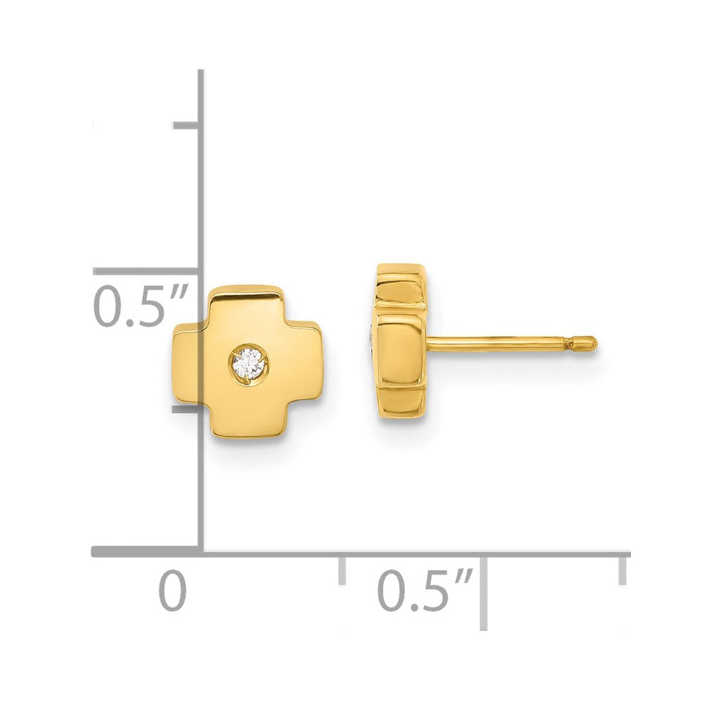 14k Yellow Goldy Polished Cross with CZ Post Earrings