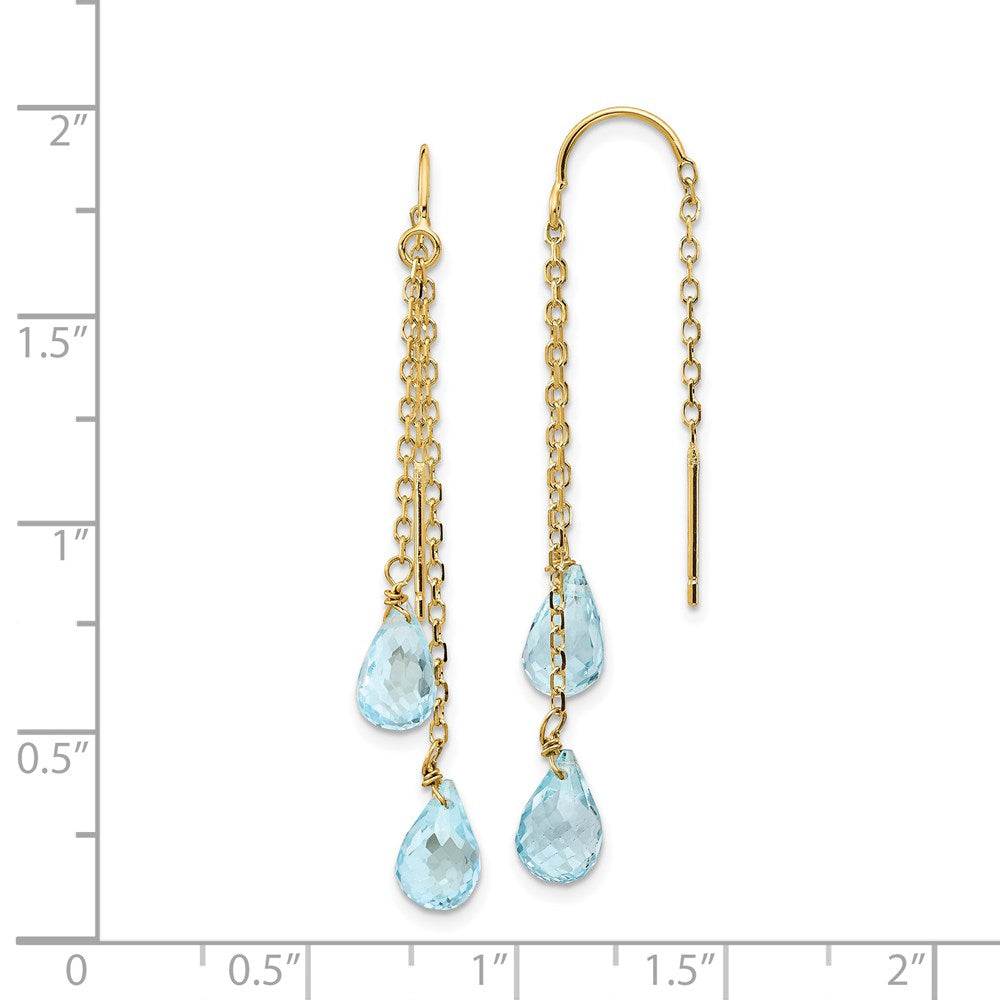 14k Double Blue Topaz Pear Shape Threader Earrings