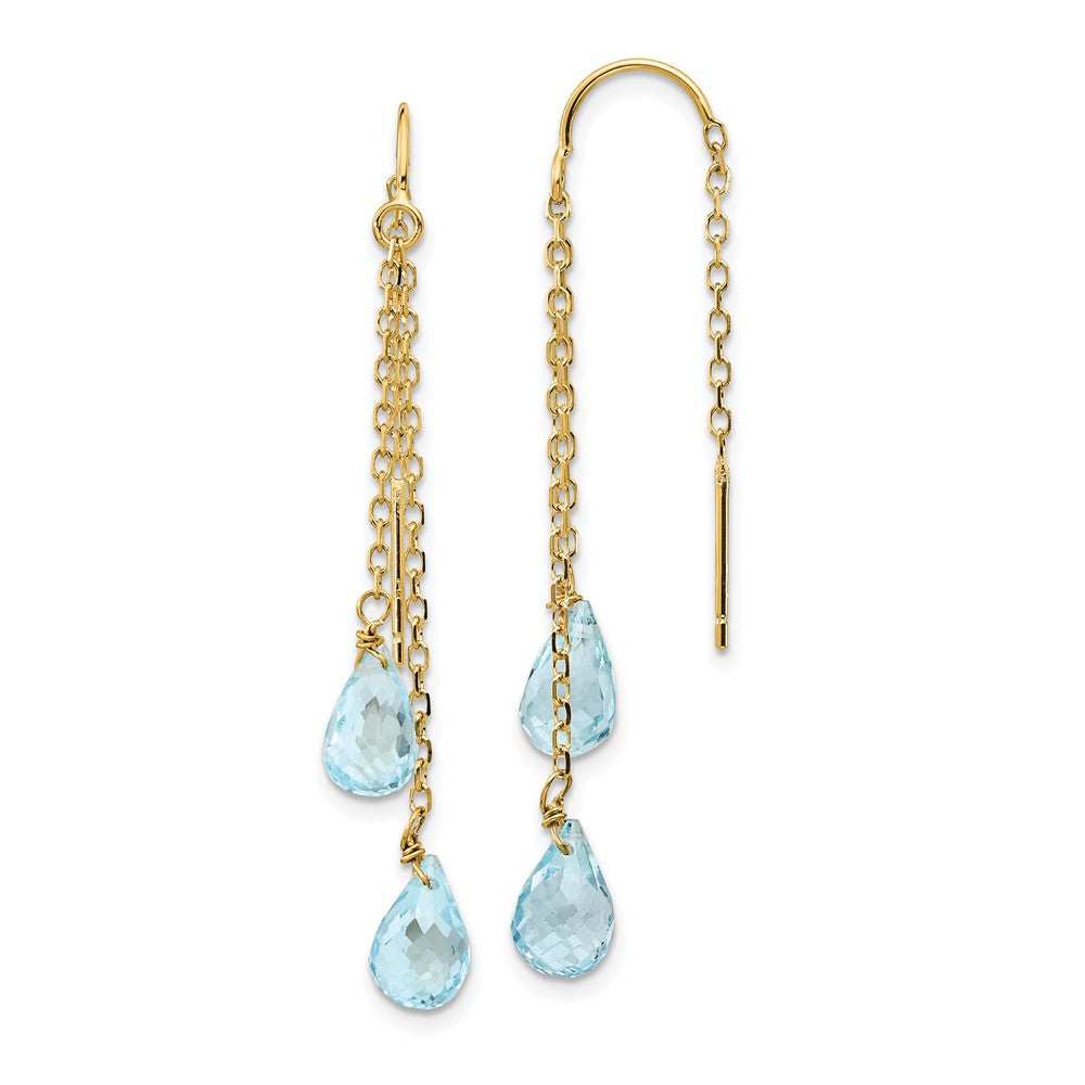 14k Double Blue Topaz Pear Shape Threader Earrings