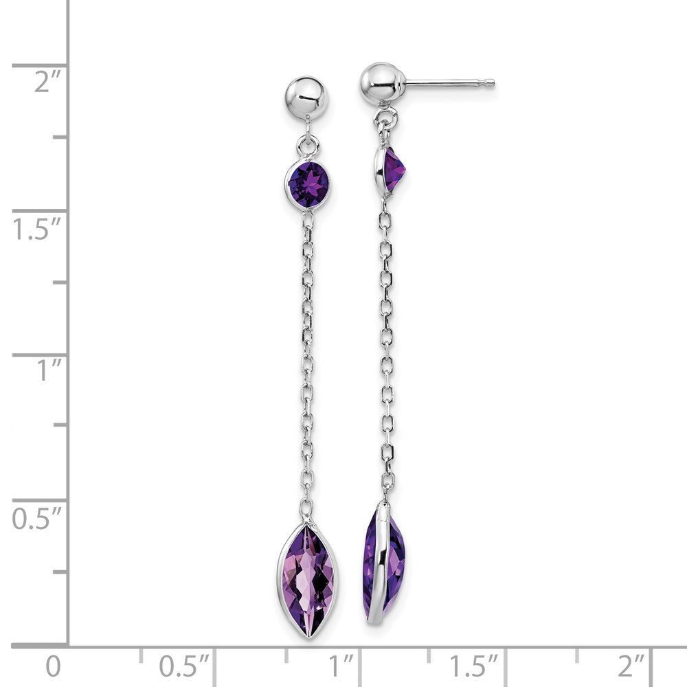 14k White Gold Amethyst Post Dangle Earrings