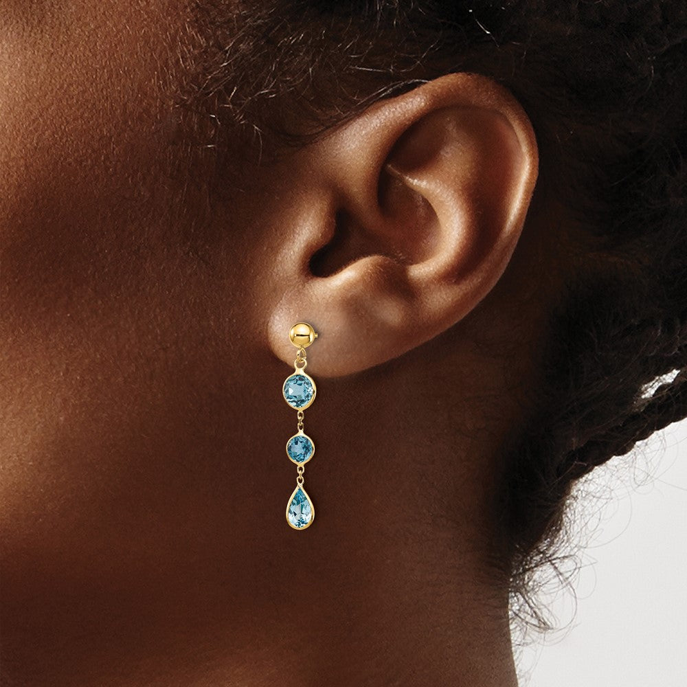 14k Blue Topaz Gemstone Dangle Earrings