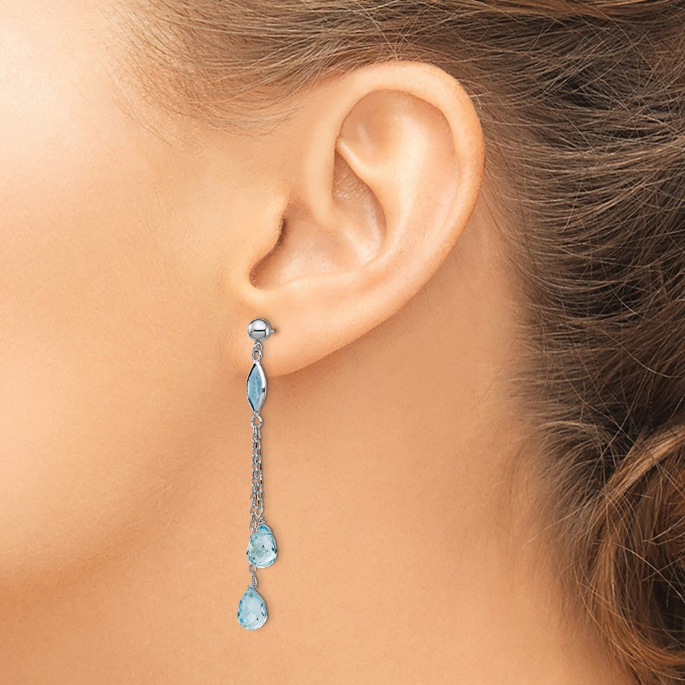 14k White Gold Blue Tear Drop Topaz Dangle Earrings