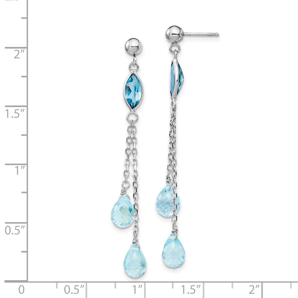 14k White Gold Blue Tear Drop Topaz Dangle Earrings