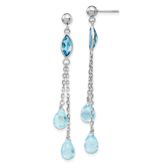 14k White Gold Blue Tear Drop Topaz Dangle Earrings