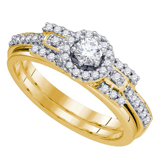 14k Yellow Gold Round Diamond Bridal Wedding Ring Set 1/2 Cttw