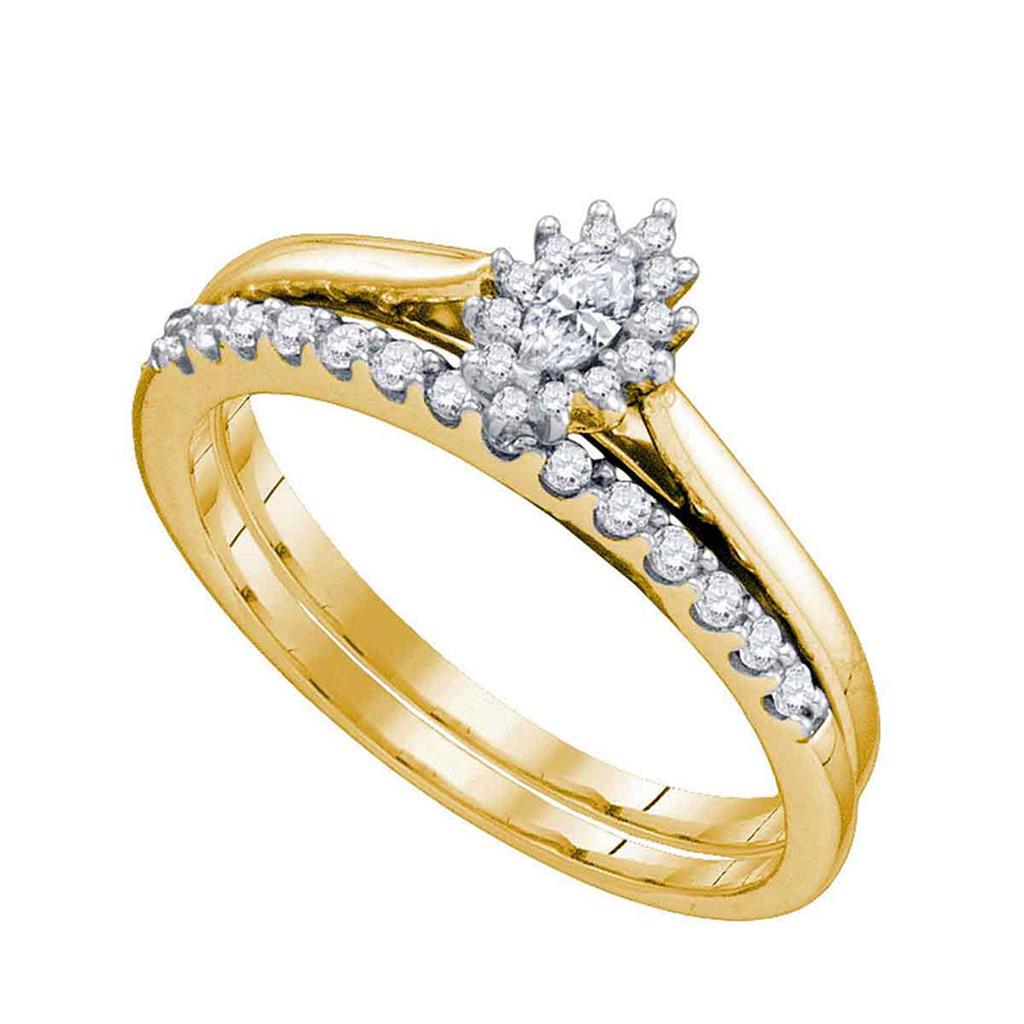 10k Yellow Gold Marquise Diamond Bridal Wedding Ring Set 1/4 Cttw