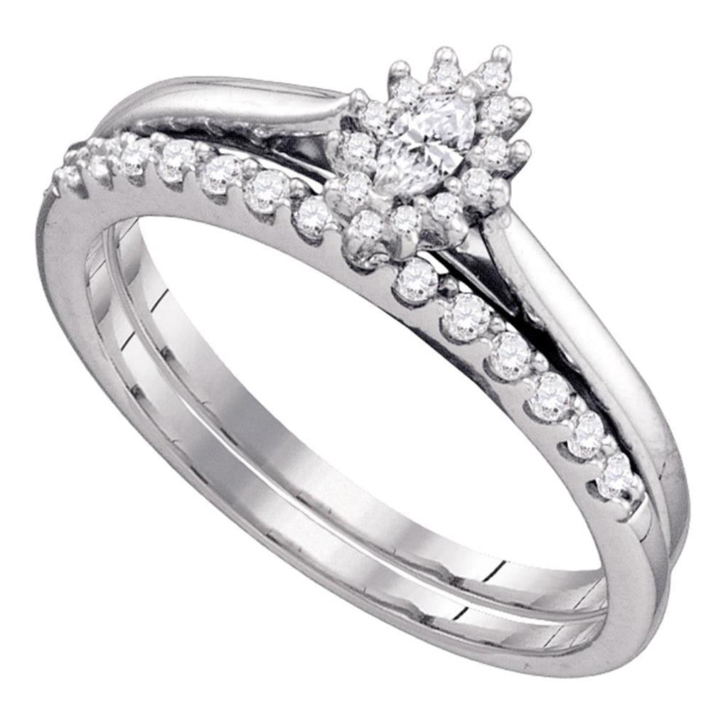 14k White Gold Marquise Diamond Solitaire Halo Wedding Bridal Ring Set 1/4 Cttw