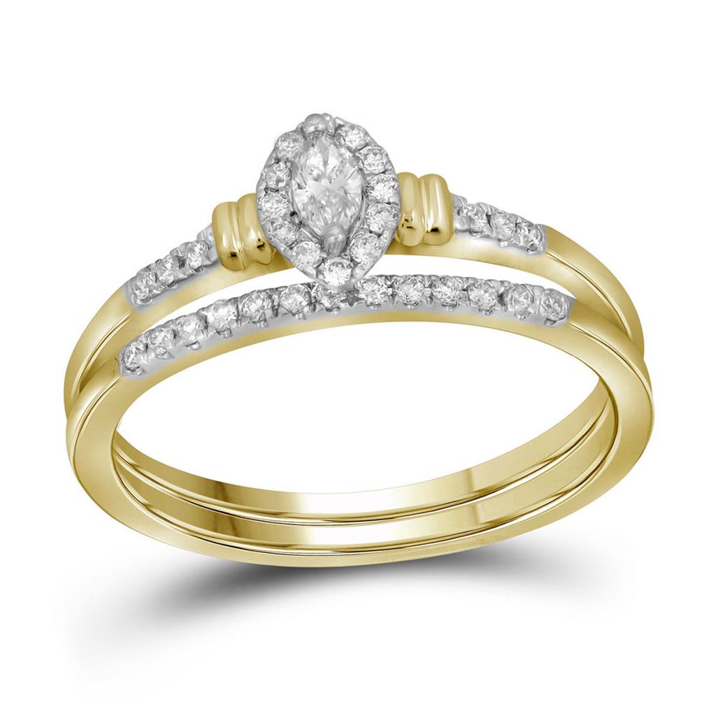 10k Yellow Gold Marquise Diamond Bridal Wedding Ring Set 1/5 Cttw