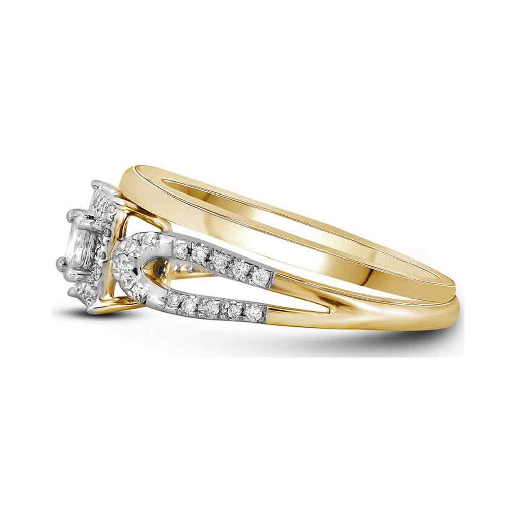 10k Yellow Gold Princess Diamond Halo Bridal Wedding Ring Set 1/4 Cttw