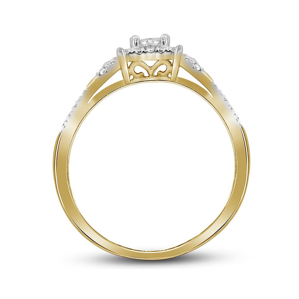 10k Yellow Gold Princess Diamond Halo Bridal Wedding Ring Set 1/4 Cttw