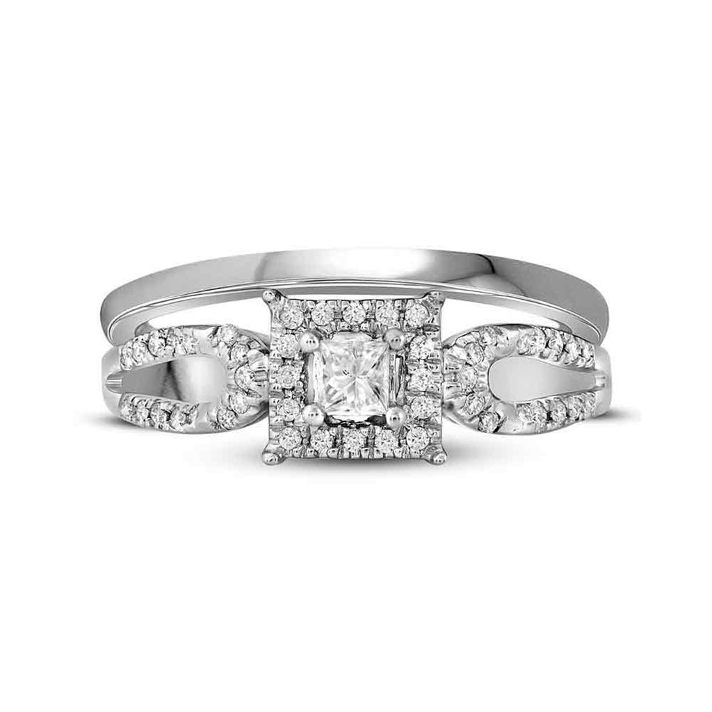 14k White Gold Diamond Round Bridal Wedding Ring Set 1/4 Cttw