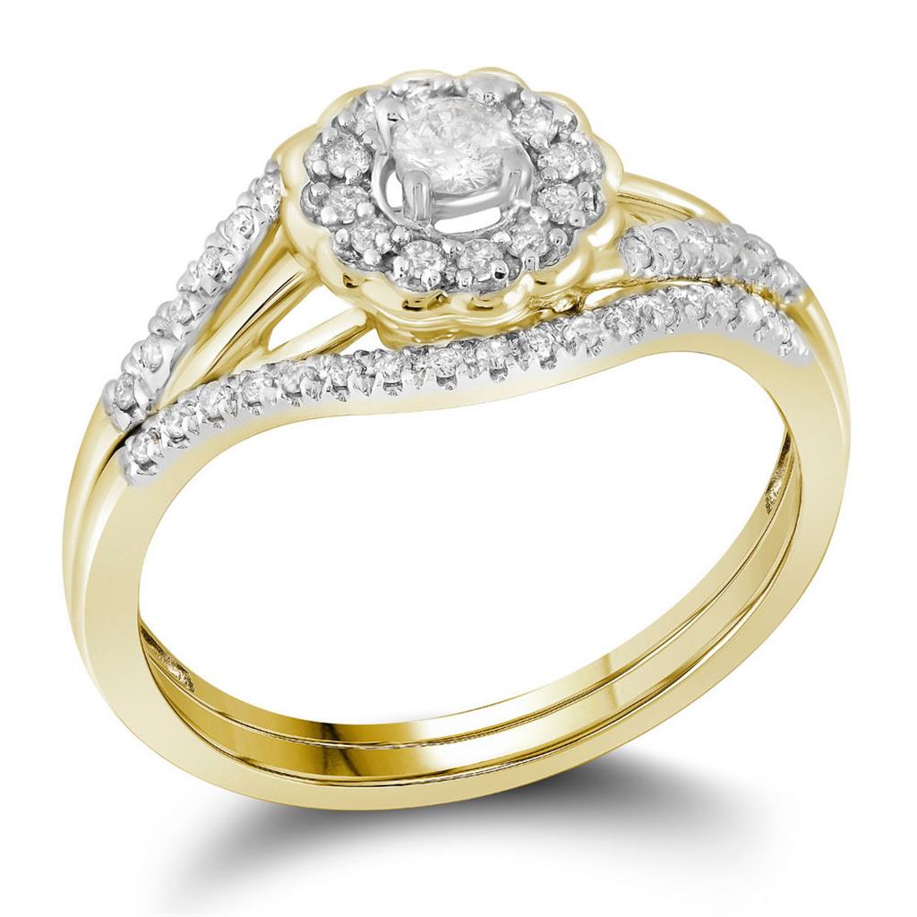 10k Yellow Gold Round Diamond Bridal Wedding Ring Set 1/4 Cttw