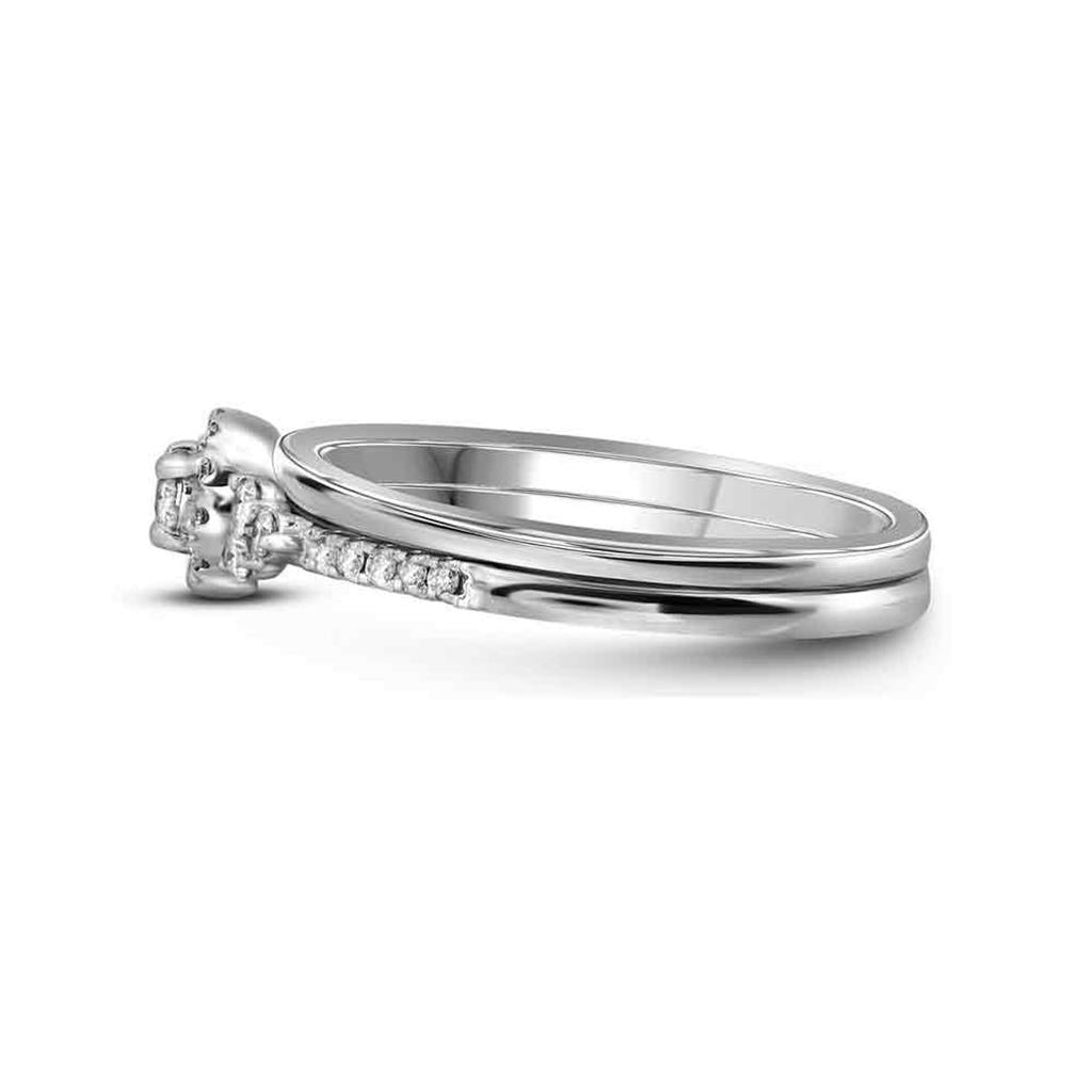 14k White Gold Diamond Slender Wedding Bridal Engagement Ring Band Set 1/3 Cttw