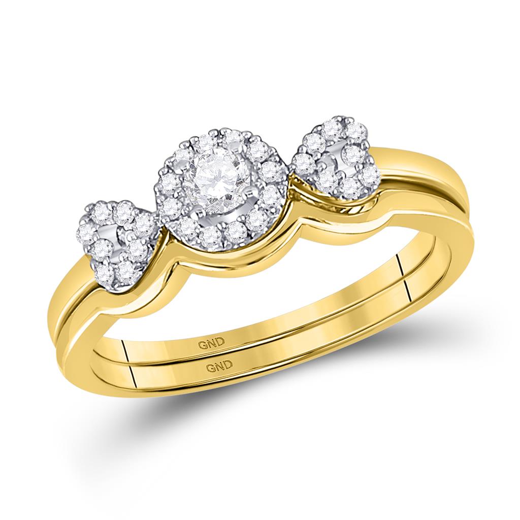 10k Yellow Gold Round Diamond Halo Bridal Wedding Ring Set 1/4 Cttw