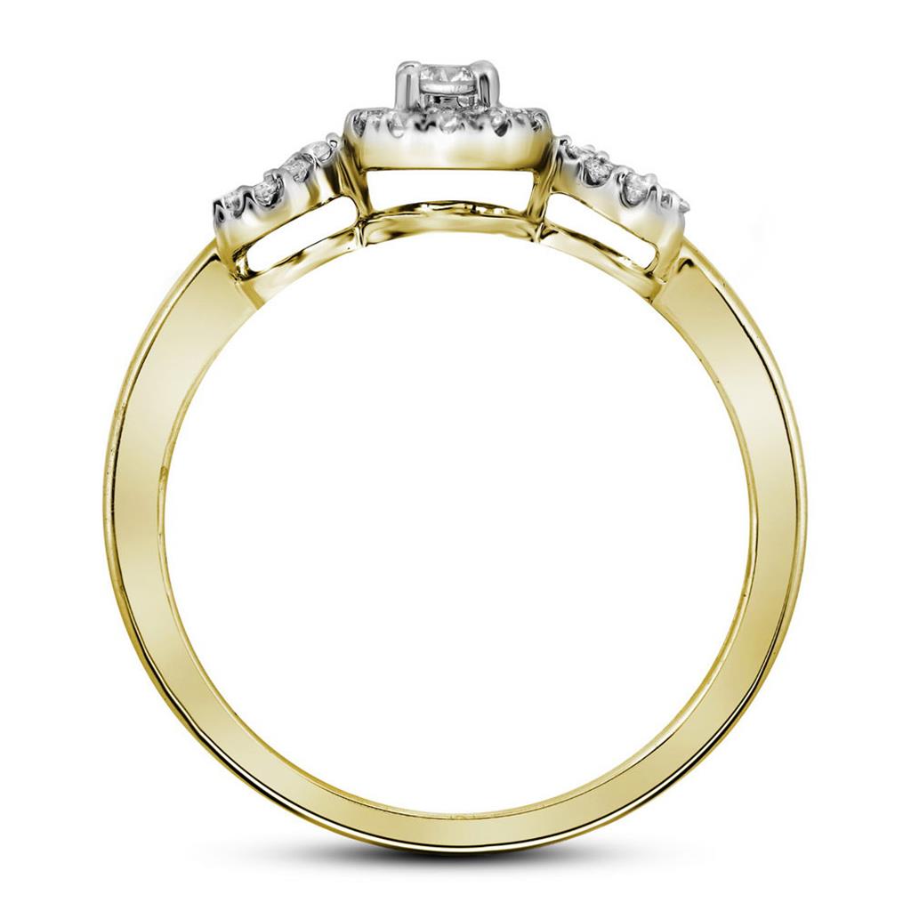 10k Yellow Gold Round Diamond Halo Bridal Wedding Ring Set 1/4 Cttw