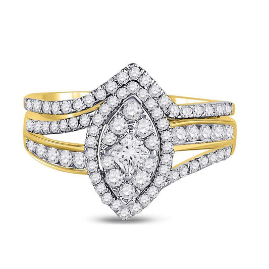 14k Yellow Gold Princess Diamond Oval Bridal Wedding Ring Set 1 Cttw