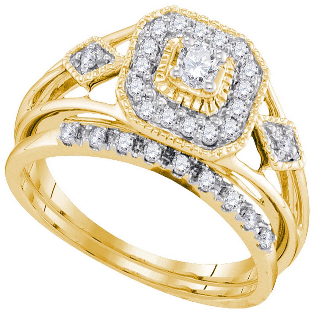 10k Yellow Gold Diamond Round Bridal Wedding Ring Set 1/3 Cttw