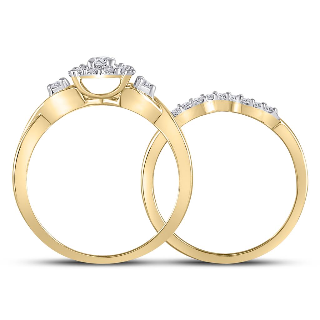 10k Yellow Gold Round Diamond Halo Twist Bridal Wedding Ring Set 1/3 Cttw