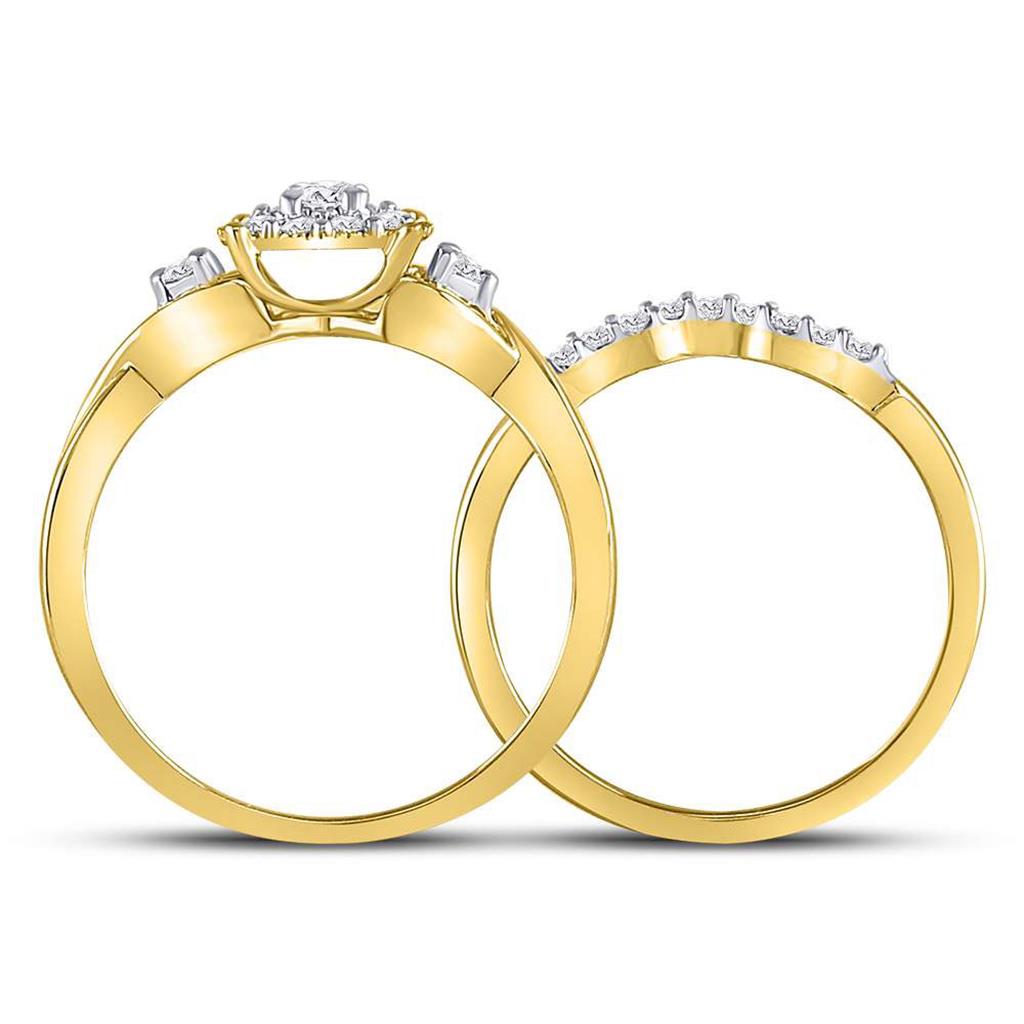 10k Yellow Gold Round Diamond Halo Twist Bridal Wedding Ring Set 1/3 Cttw