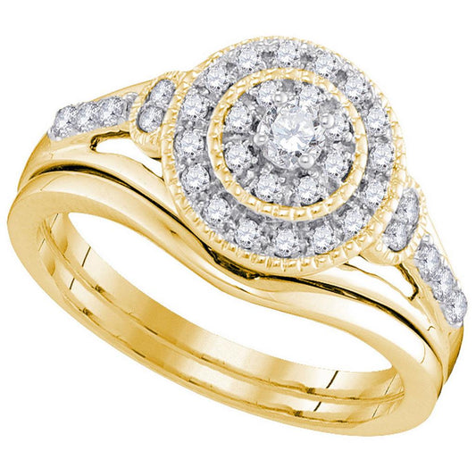 10k Yellow Gold Round Diamond Bridal Wedding Ring Set 1/3 Cttw