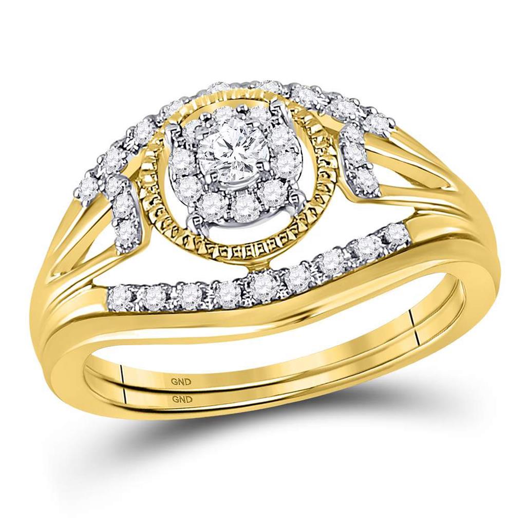 10k Yellow Gold Round Diamond Bridal Wedding Ring Set 1/3 Cttw