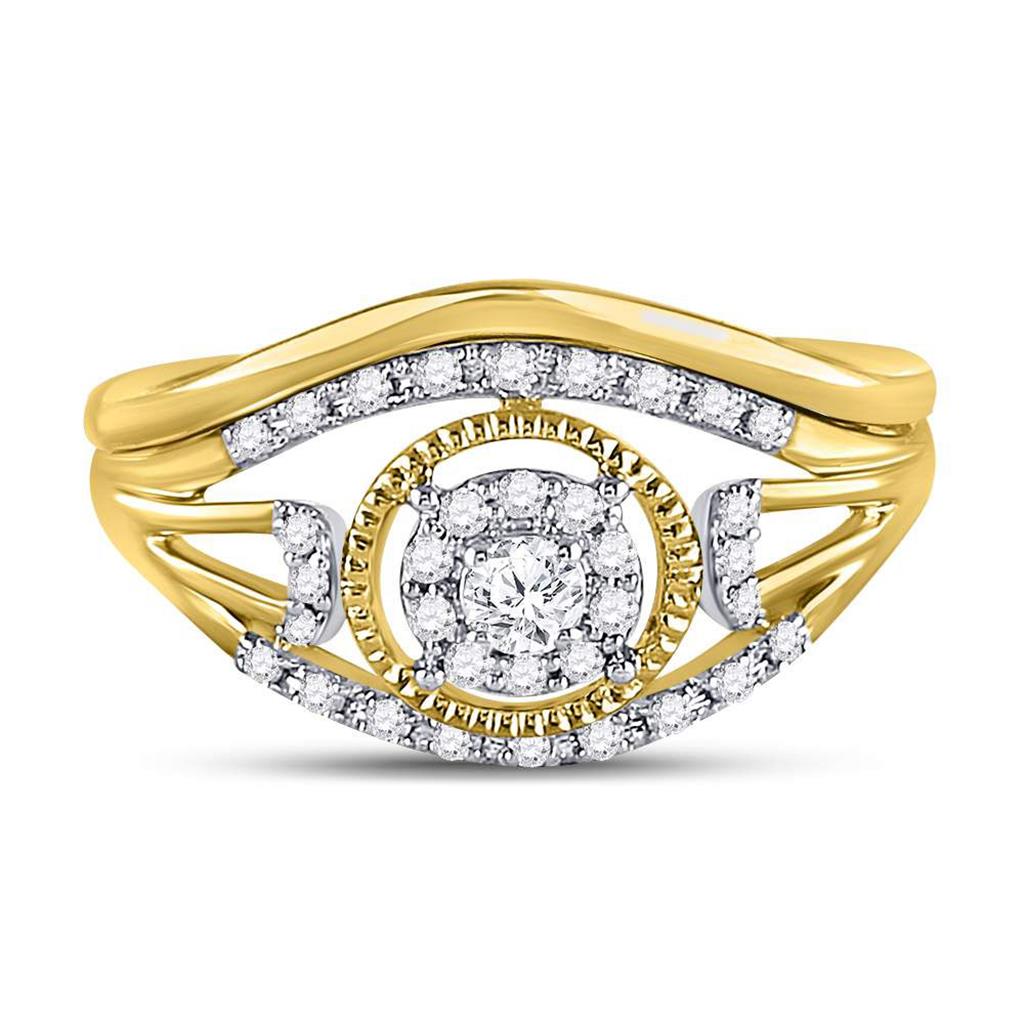 10k Yellow Gold Round Diamond Bridal Wedding Ring Set 1/3 Cttw