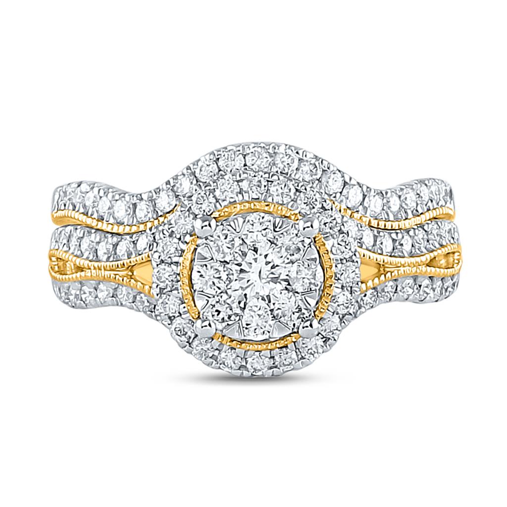 14k Yellow Gold Round Diamond Bridal Wedding Ring Set 7/8 Cttw