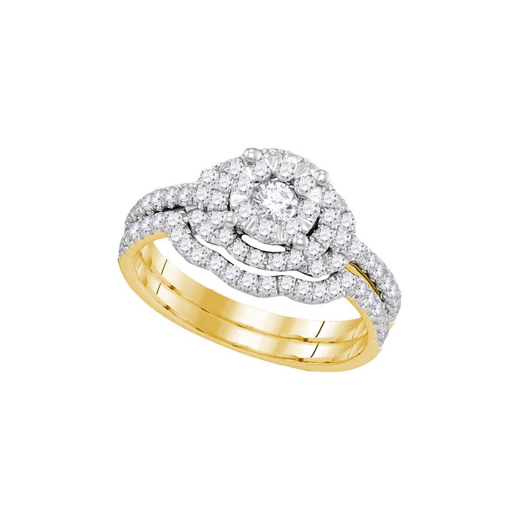 14k Yellow Gold Round Diamond Bridal Wedding Ring Set 7/8 Cttw (Certified)