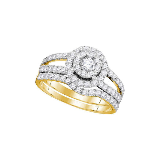 14k Yellow Gold Round Diamond Bridal Wedding Ring Set 1 Cttw