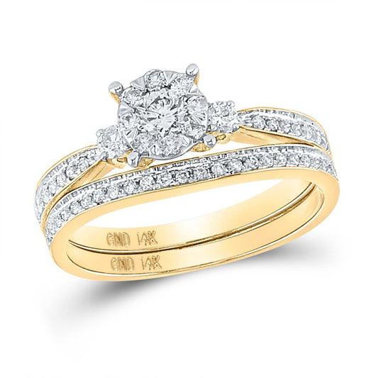 14k Yellow Gold Round Diamond Bridal Wedding Ring Set 5/8 Cttw