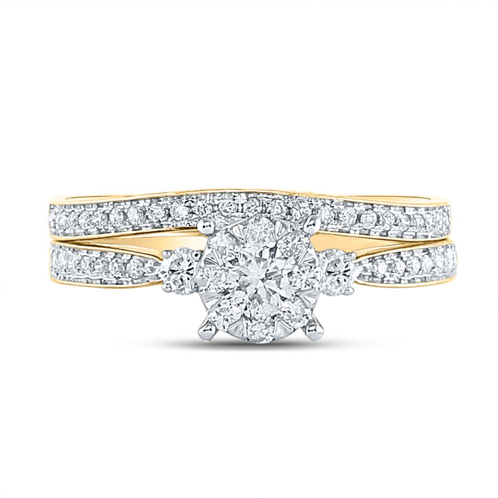 14k Yellow Gold Round Diamond Bridal Wedding Ring Set 5/8 Cttw