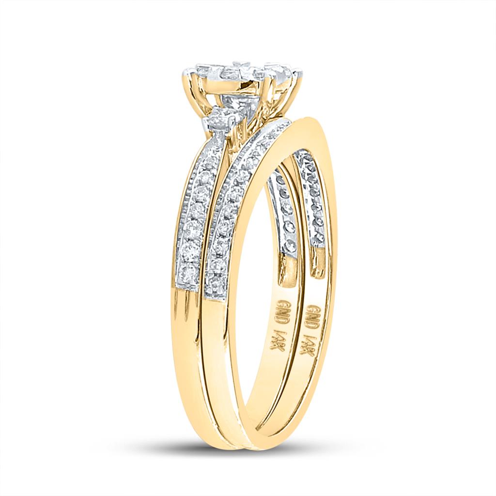 14k Yellow Gold Round Diamond Bridal Wedding Ring Set 5/8 Cttw