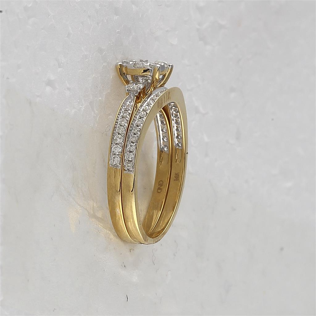 14k Yellow Gold Round Diamond Bridal Wedding Ring Set 5/8 Cttw