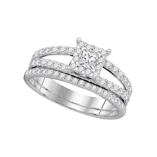 14k White Gold Diamond Princess Bridal Wedding Ring Set 1 Cttw