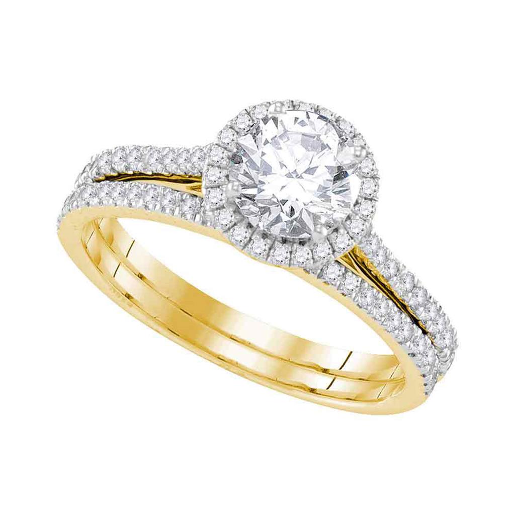 14k Yellow Gold Round Diamond Bridal Wedding Ring Set 1 Cttw (Certified)