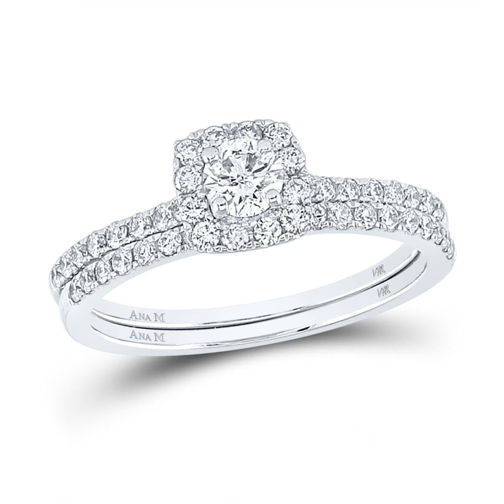 14k White Gold Diamond Slender Halo Bridal Wedding Ring Set 3/4 Cttw (Certified)