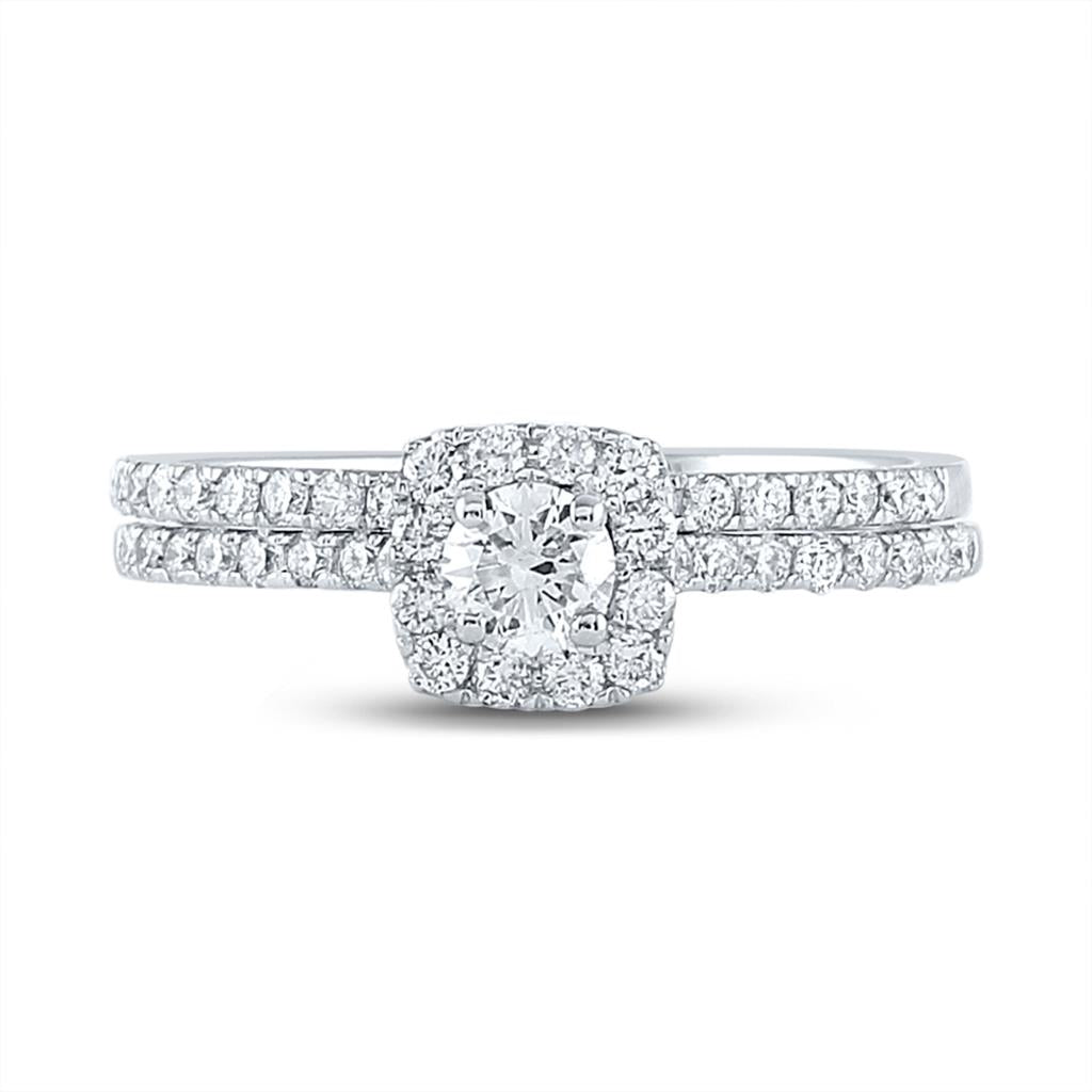 14k White Gold Diamond Slender Halo Bridal Wedding Ring Set 3/4 Cttw (Certified)