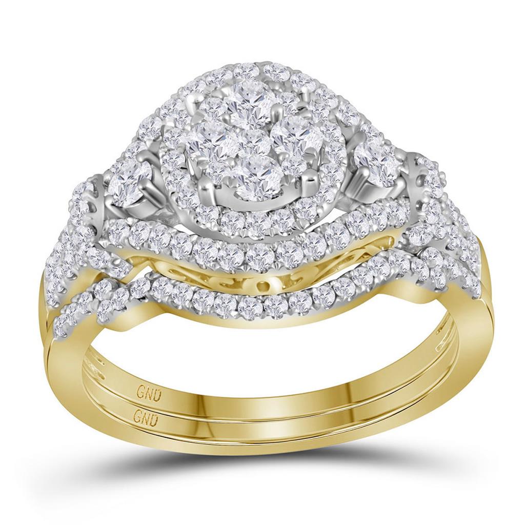 14k Yellow Gold Round Diamond Bridal Wedding Ring Set 1 Cttw