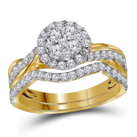 14k Yellow Gold Round Diamond Bridal Wedding Ring Set 1 Cttw