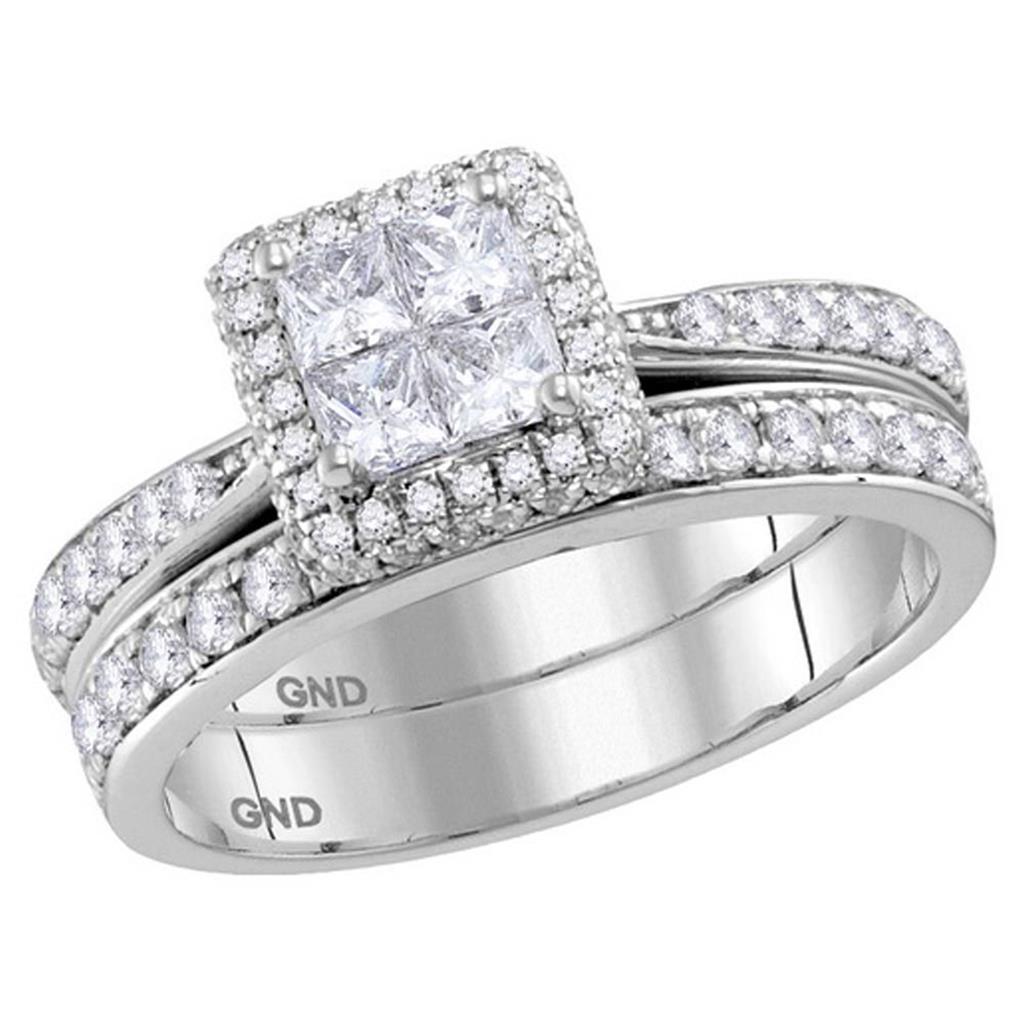 14k White Gold Princess Diamond Bridal Wedding Ring Set 1 Cttw