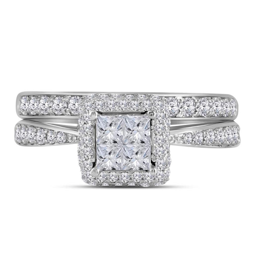 14k White Gold Princess Diamond Bridal Wedding Ring Set 1 Cttw