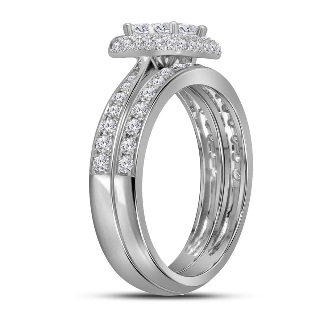 14k White Gold Princess Diamond Bridal Wedding Ring Set 1 Cttw