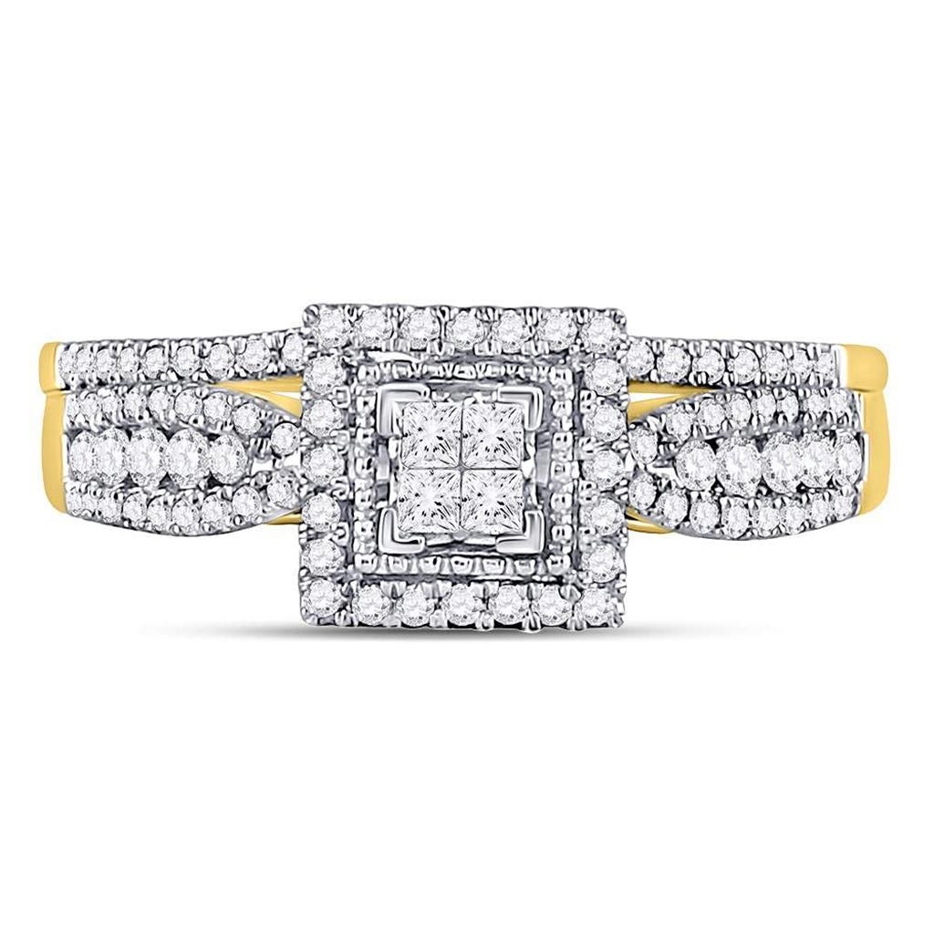 10k Yellow Gold Princess Diamond Bridal Wedding Ring Set 1/2 Cttw