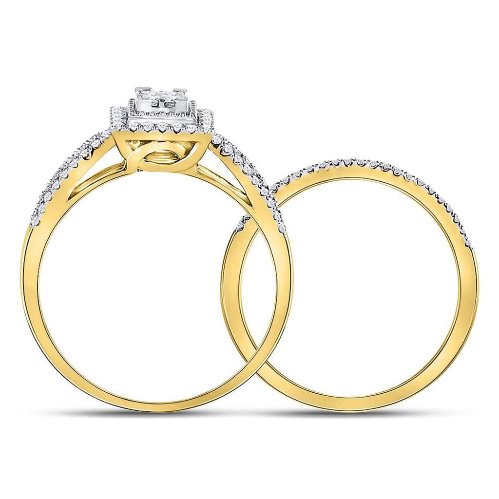 10k Yellow Gold Princess Diamond Bridal Wedding Ring Set 1/2 Cttw