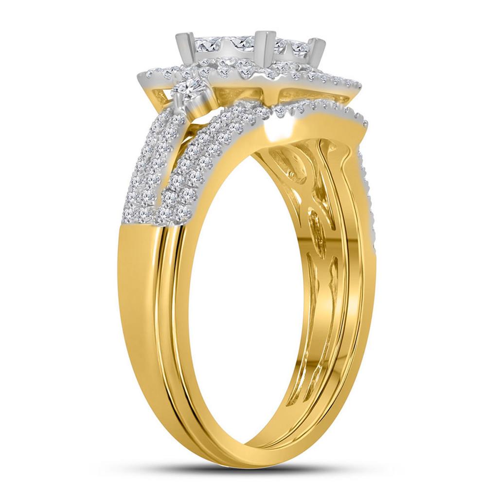 14k Yellow Gold Round Diamond Bridal Wedding Ring Set 1 Cttw