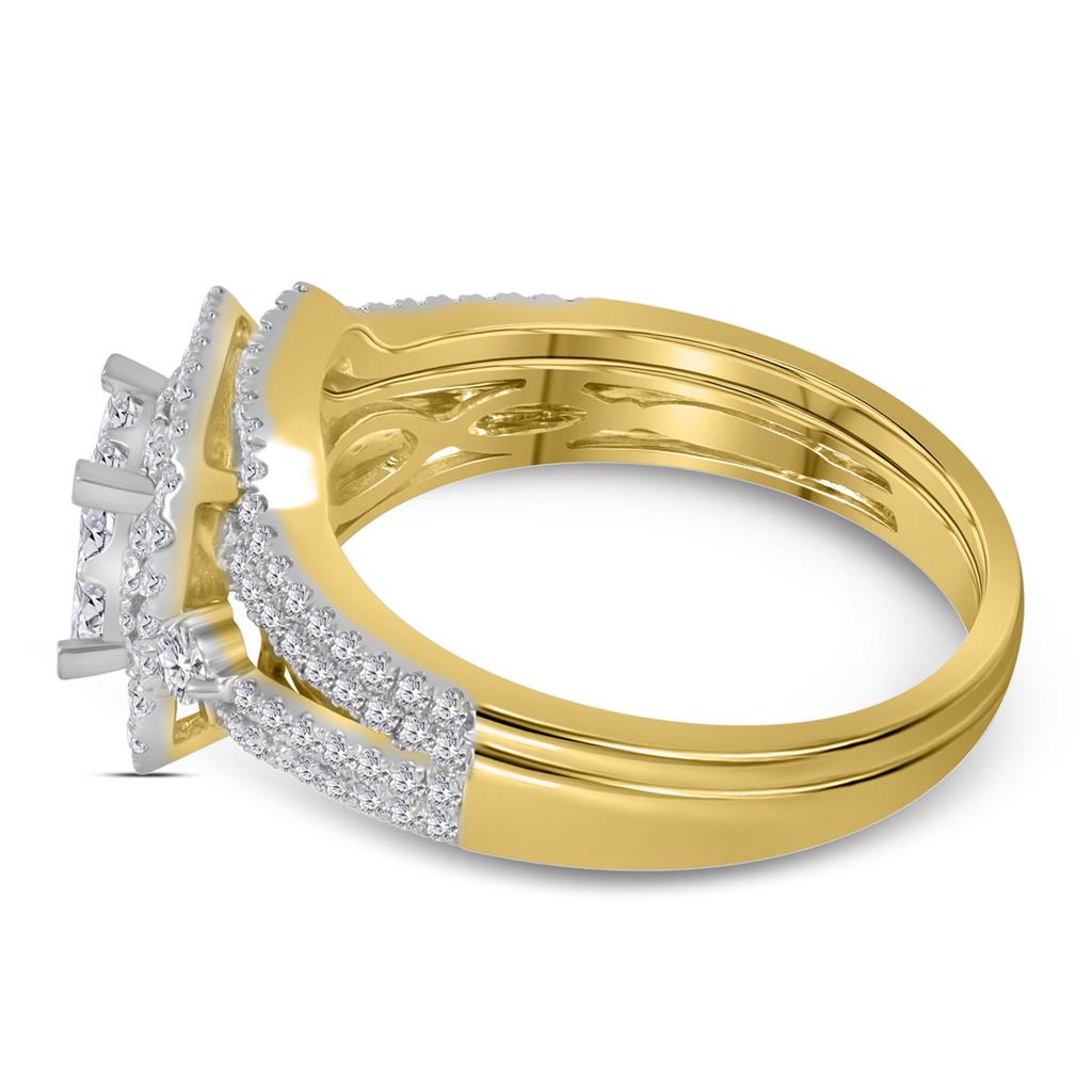 14k Yellow Gold Round Diamond Bridal Wedding Ring Set 1 Cttw